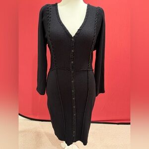 Carole Little Black V-neck Long Sleeve Knit Dress